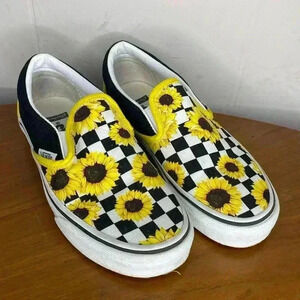 Vans Sunflower Yellow Black Checkered Classic Slip Ons Womens Size 5